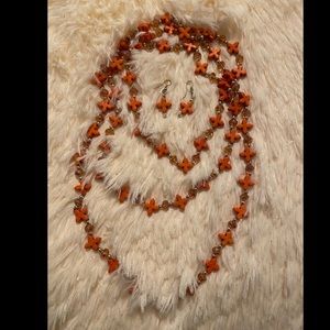 New Orange Rock Cross Necklace & Earring Set